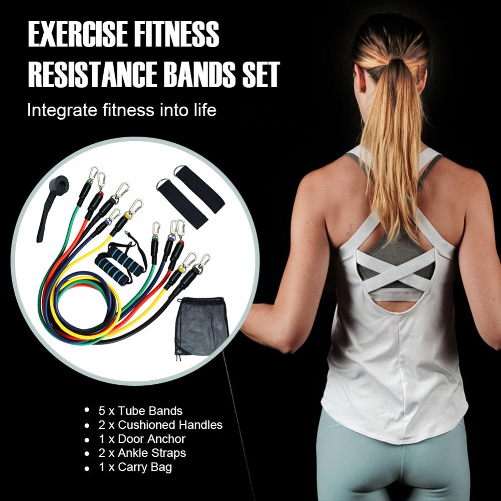 11pcs Pull Rope Fitness Exercises Resistance Bands Set
