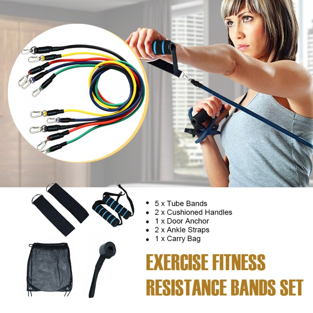 11pcs Pull Rope Fitness Exercises Resistance Bands Set