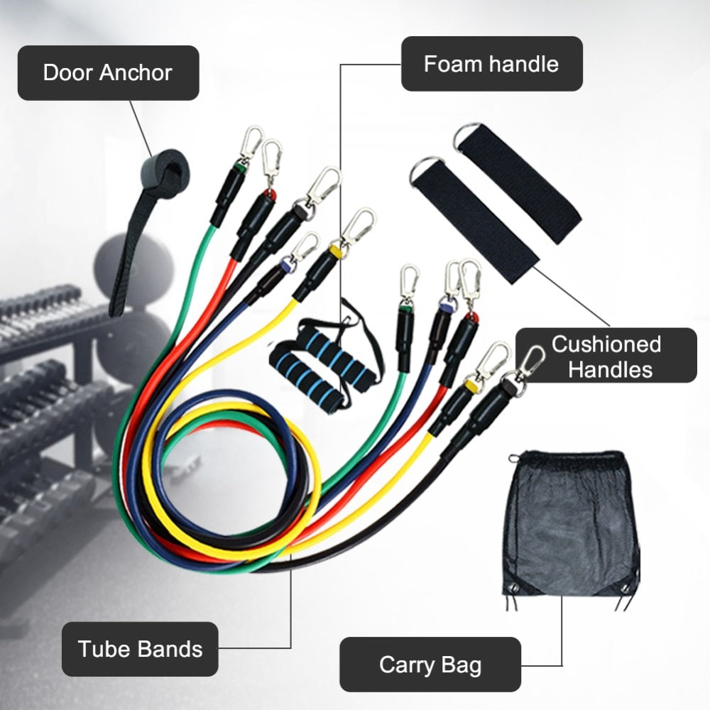 11pcs Pull Rope Fitness Exercises Resistance Bands Set